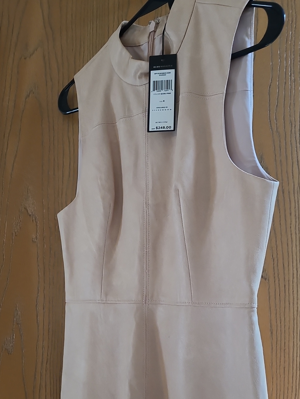 BCBGMaxAzria Blush Leather Sleeveless Sheath Dress